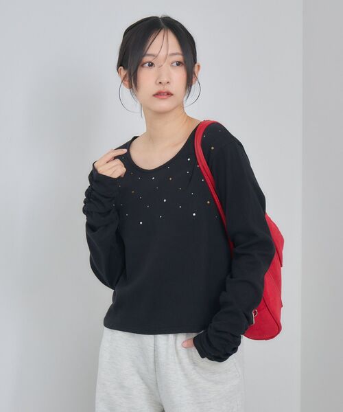 RETRO GIRL(レトロガール)の「スタッズカットソー(Tシャツ/カットソー・レディース・ブラック/オフホワイト・FREE)」の8枚目の写真