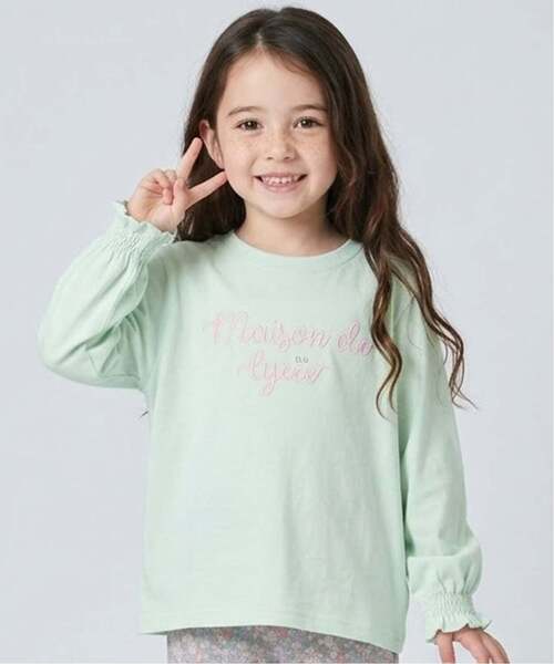 Lycee mine（リセマイン）の「【綿100％】 【速乾・UV・型崩れしない】【ムテキT】ロゴ刺しゅうシャーリングスリーブトップス（Tシャツ/カットソー・キッズ・ブルーグレー/黄緑系/クリーム/オフホワイト/ライトピンク/ブラック・110cm/150cm/130cm/100cm/120cm/140cm）」の5枚目の写真