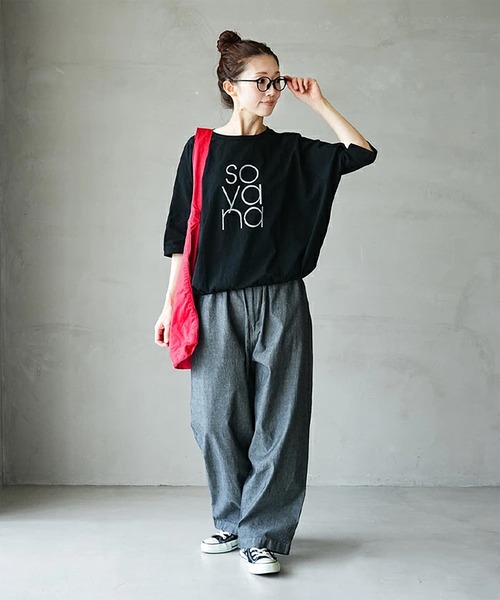 SOLAMONAT(ソラモナ)の「パフ天竺 裾ヒモ5分袖プルオーバープリント(SOYANA)(Tシャツ/カットソー・レディース・ブラック/ホワイト×グレー/杢グレー/ホワイト×ブラック・FREE)」の17枚目の写真