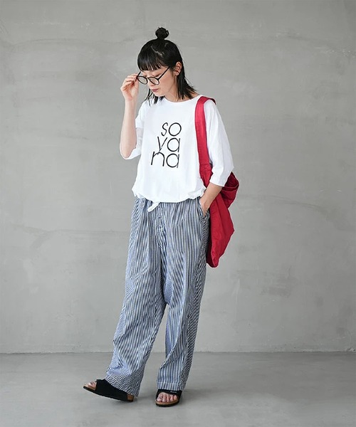 SOLAMONAT(ソラモナ)の「パフ天竺 裾ヒモ5分袖プルオーバープリント(SOYANA)(Tシャツ/カットソー・レディース・ブラック/ホワイト×グレー/杢グレー/ホワイト×ブラック・FREE)」の19枚目の写真