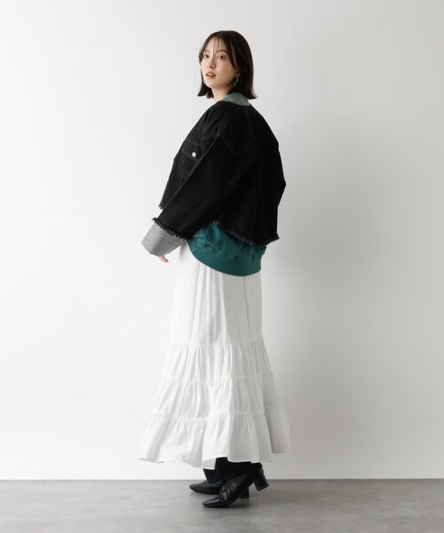 abahouse mavie(アバハウスマヴィ)の「【EDWIN】ロールアップデニムジャケット/春服/Gジャン/ノーカラー/ショート丈(デニムジャケット・レディース・ブラック/ライトブルー・フリー)」の7枚目の写真