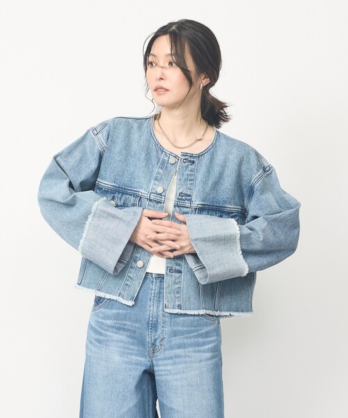 abahouse mavie(アバハウスマヴィ)の「【EDWIN】ロールアップデニムジャケット/春服/Gジャン/ノーカラー/ショート丈(デニムジャケット・レディース・ブラック/ライトブルー・フリー)」の13枚目の写真