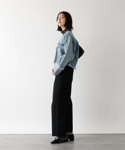 abahouse mavie(アバハウスマヴィ)の「【EDWIN】ロールアップデニムジャケット/春服/Gジャン/ノーカラー/ショート丈(デニムジャケット・レディース・ブラック/ライトブルー・フリー)」の14枚目の写真