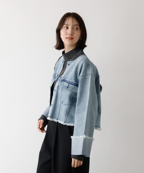 abahouse mavie(アバハウスマヴィ)の「【EDWIN】ロールアップデニムジャケット/春服/Gジャン/ノーカラー/ショート丈(デニムジャケット・レディース・ブラック/ライトブルー・フリー)」の17枚目の写真