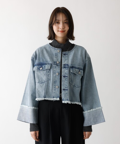 abahouse mavie(アバハウスマヴィ)の「【EDWIN】ロールアップデニムジャケット/春服/Gジャン/ノーカラー/ショート丈(デニムジャケット・レディース・ブラック/ライトブルー・フリー)」の19枚目の写真