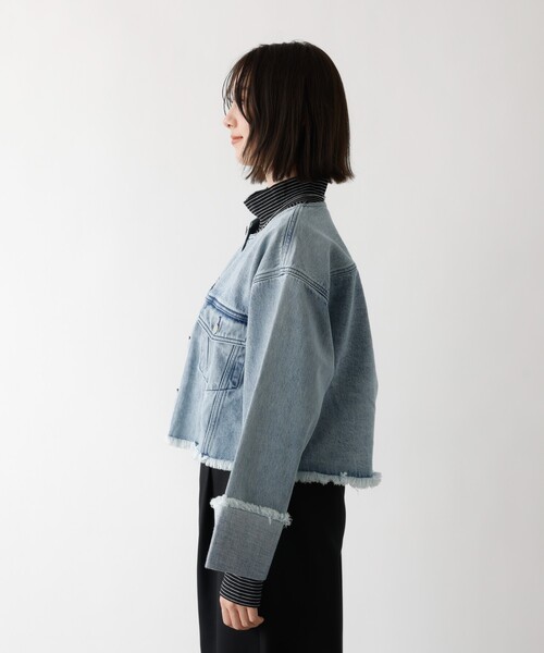 abahouse mavie(アバハウスマヴィ)の「【EDWIN】ロールアップデニムジャケット/春服/Gジャン/ノーカラー/ショート丈(デニムジャケット・レディース・ブラック/ライトブルー・フリー)」の20枚目の写真