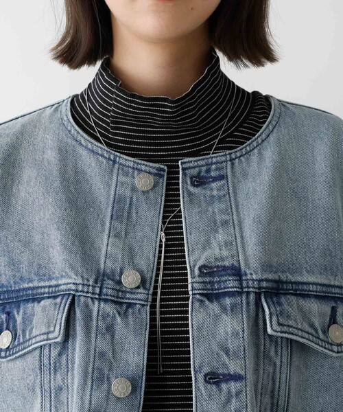 abahouse mavie(アバハウスマヴィ)の「【EDWIN】ロールアップデニムジャケット/春服/Gジャン/ノーカラー/ショート丈(デニムジャケット・レディース・ブラック/ライトブルー・フリー)」の22枚目の写真