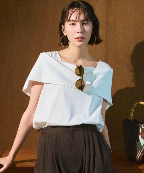 組曲 L（クミキョク オオキイサイズ）の「GIZAコットンオフショルダー カットソー（Tシャツ/カットソー・レディース・ネイビー系/ネイビー系2・7/6/5）」の4枚目の写真