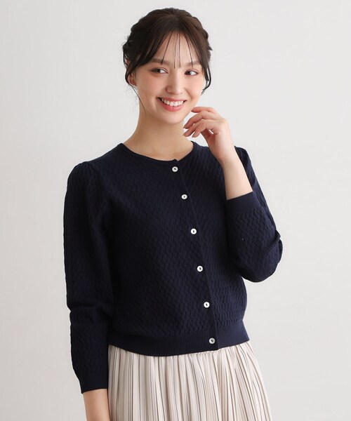 LAURA ASHLEY（ローラアシュレイ）の「【7分袖／洗える】アイレット入りカーディガン（カーディガン/ボレロ・レディース・アイボリー/ネイビー/ライトグリーン・40/38）」の3枚目の写真
