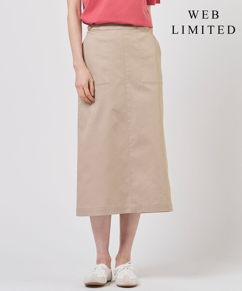 J.PRESS Ladies(J.プレス レディス)の「【WEB限定カラーあり】TCシャンブレーサテンST ナロー スカート(スカート・レディース・ダルブルー系/ベージュ系/ブルー系/黄土色系・S/XS)」の1枚目の写真