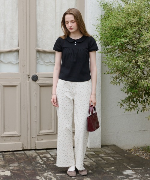 GIUNON（ジウノン）の「side belt flower pants / サイドベルト