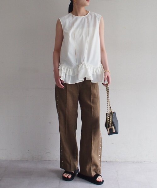 LOUNGEDRESS（ラウンジドレス）の「リネンスタッズパンツ（その他パンツ・レディース・ブラウン/ブラック・MEDIUM/SMALL）」の12枚目の写真