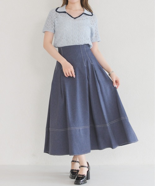 MISCH MASCH（ミッシュマッシュ）の「2026春夏新作 配色レースポロトップス（Tシャツ/カットソー・レディース・ホワイト/ブルー・ﾌﾘ-）」の6枚目の写真