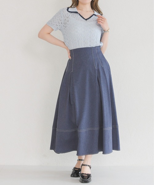 MISCH MASCH（ミッシュマッシュ）の「2026春夏新作 配色レースポロトップス（Tシャツ/カットソー・レディース・ホワイト/ブルー・ﾌﾘ-）」の8枚目の写真