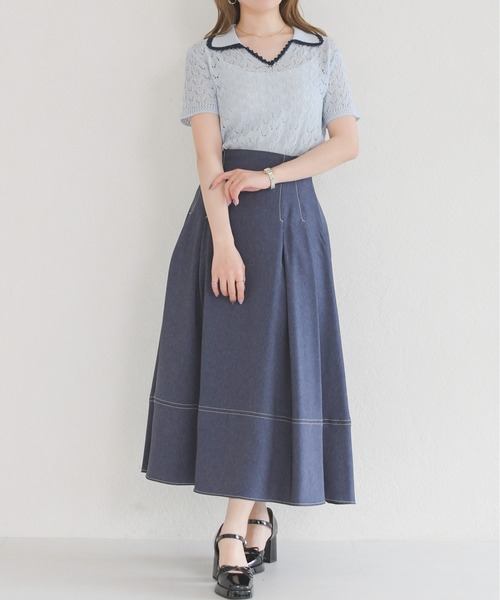 MISCH MASCH（ミッシュマッシュ）の「2026春夏新作 配色レースポロトップス（Tシャツ/カットソー・レディース・ホワイト/ブルー・ﾌﾘ-）」の9枚目の写真