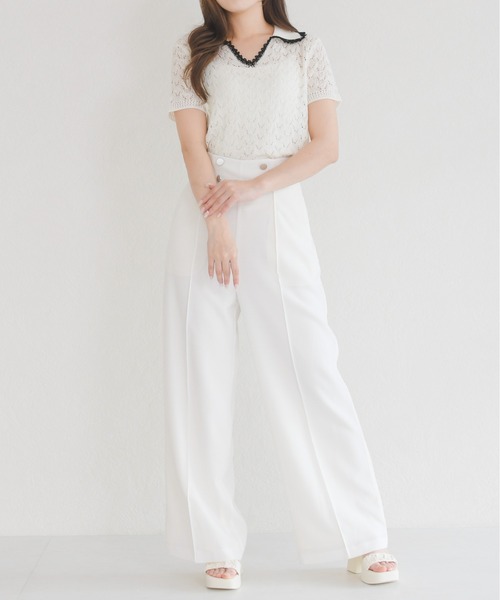 MISCH MASCH（ミッシュマッシュ）の「2026春夏新作 配色レースポロトップス（Tシャツ/カットソー・レディース・ホワイト/ブルー・ﾌﾘ-）」の14枚目の写真