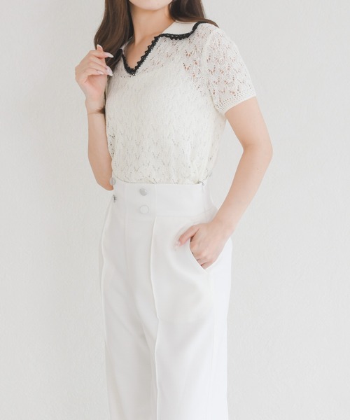 MISCH MASCH（ミッシュマッシュ）の「2026春夏新作 配色レースポロトップス（Tシャツ/カットソー・レディース・ホワイト/ブルー・ﾌﾘ-）」の16枚目の写真