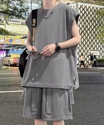 link lot（リンクロット）の「【2点セット】サイドスリットノースリーブ＋ハーフパンツ（Tシャツ/カットソー）」