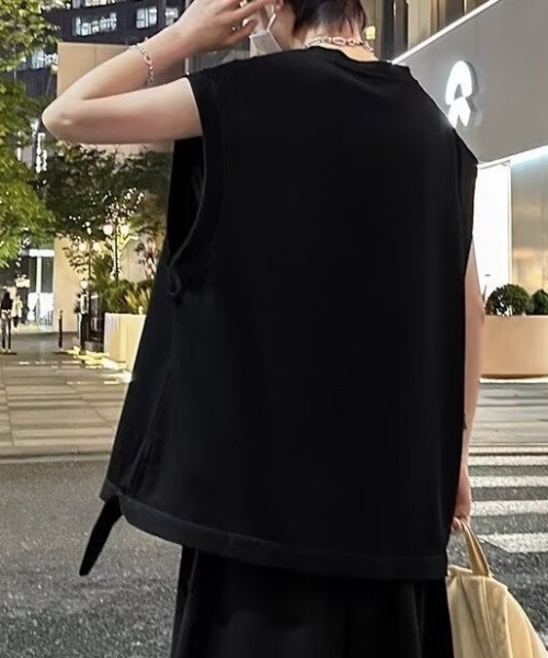 link lot(リンクロット)の「【2点セット】サイドスリットノースリーブ+ハーフパンツ(Tシャツ/カットソー・メンズ・ブラック/グレー・M)」の3枚目の写真
