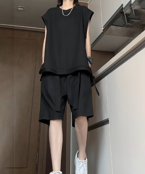 link lot(リンクロット)の「【2点セット】サイドスリットノースリーブ+ハーフパンツ(Tシャツ/カットソー・メンズ・ブラック/グレー・M)」の4枚目の写真