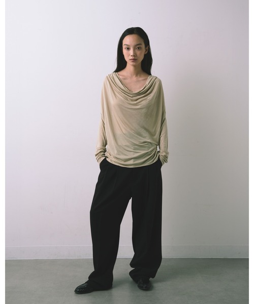 kiehtova（キエトヴァ）の「【kiehtova】AIRY DRAPE SHEER TOPS/エアリードレープシアートップス（Tシャツ/カットソー・レディース・ブラック/ホワイト/ベージュ・FREE）」の10枚目の写真
