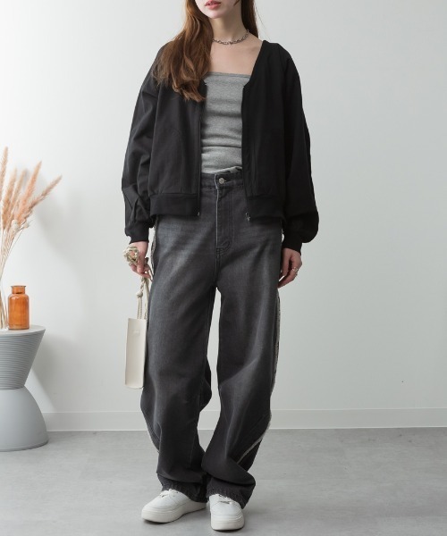 RCD(アールシーディー)の「ミニ裏毛V空きジップアップブルゾン(Tシャツ/カットソー・レディース・ライトベージュ/ブラック/オートミール/杢グレー・LL~3L/M-L)」の10枚目の写真