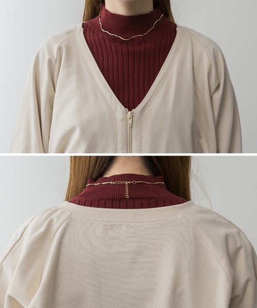 RCD(アールシーディー)の「ミニ裏毛V空きジップアップブルゾン(Tシャツ/カットソー・レディース・ライトベージュ/ブラック/オートミール/杢グレー・LL~3L/M-L)」の22枚目の写真