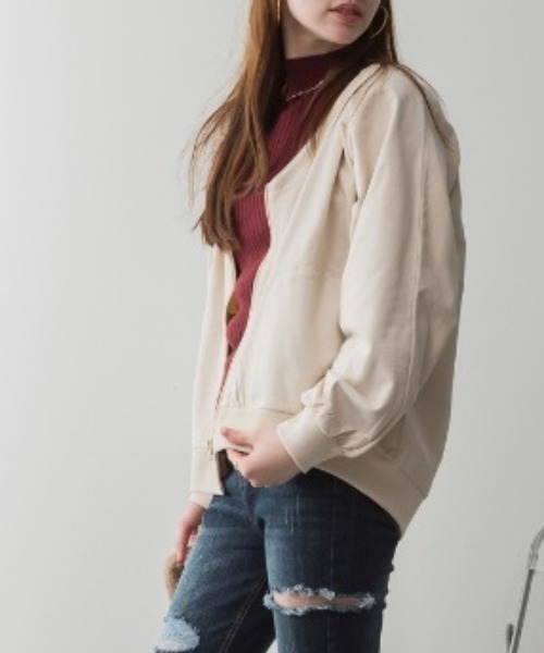 RCD(アールシーディー)の「ミニ裏毛V空きジップアップブルゾン(Tシャツ/カットソー・レディース・ライトベージュ/ブラック/オートミール/杢グレー・LL~3L/M-L)」の8枚目の写真