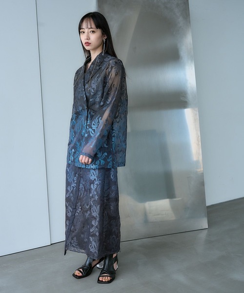 HARE（ハレ）の「グラデシアージャガードナロースカート(HARE)（スカート・レディース・ネイビー/パープル・FREE）」の4枚目の写真