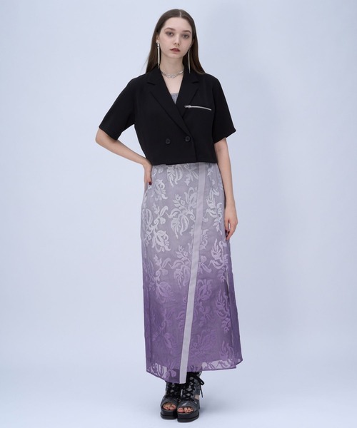 HARE（ハレ）の「グラデシアージャガードナロースカート(HARE)（スカート・レディース・ネイビー/パープル・FREE）」の6枚目の写真
