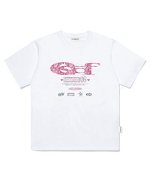 グリッター ESCF ロゴ コラージュプリント オーバーサイズ 半袖Tシャツ ホワイト