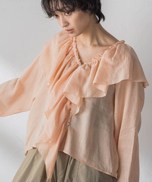 MAYSON GREY(メイソングレイ)の「ラスターラミーカルゼラッフルカラーブラウス(シャツ/ブラウス・レディース・ホワイト/ブラウン/オレンジ・M)」の7枚目の写真