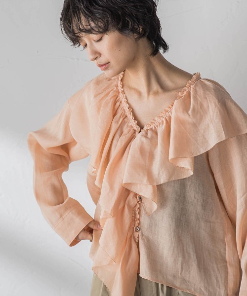 MAYSON GREY(メイソングレイ)の「ラスターラミーカルゼラッフルカラーブラウス(シャツ/ブラウス・レディース・ホワイト/ブラウン/オレンジ・M)」の8枚目の写真