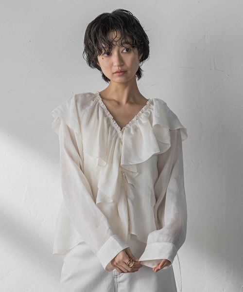MAYSON GREY(メイソングレイ)の「ラスターラミーカルゼラッフルカラーブラウス(シャツ/ブラウス・レディース・ホワイト/ブラウン/オレンジ・M)」の15枚目の写真