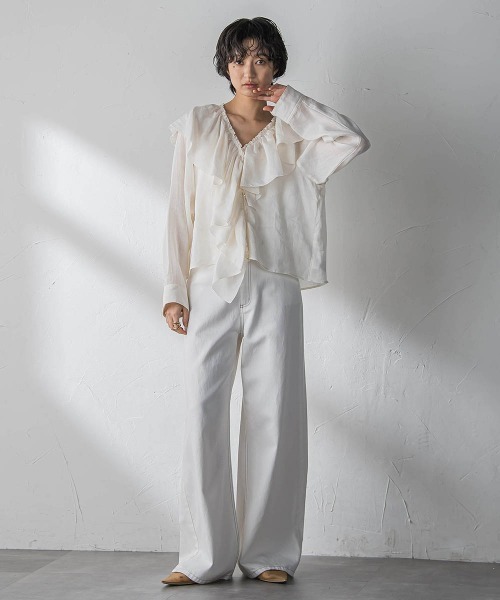 MAYSON GREY(メイソングレイ)の「ラスターラミーカルゼラッフルカラーブラウス(シャツ/ブラウス・レディース・ホワイト/ブラウン/オレンジ・M)」の22枚目の写真