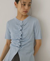 hellam（へラム）の「フロントギャザーニット半袖トップス（ニット/セーター）」