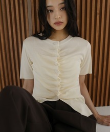 hellam（へラム）の「フロントギャザーニット半袖トップス（ニット/セーター）」