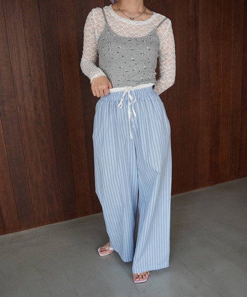 SANSeLF(サンセルフ)の「【SANSeLF】フロントボタンストライプワイドパンツ saw26s067(その他パンツ・レディース・ブルー/ピンク・FREE)」の8枚目の写真