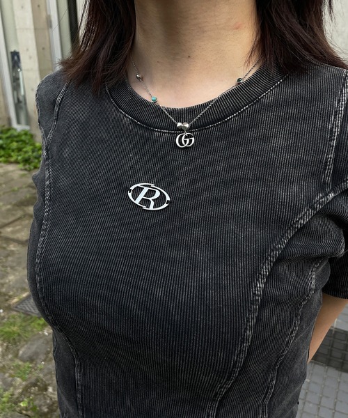 ROGER AND RAW（ロジャーアンドロウ）の「プレート付切替リブ半袖トップス（Tシャツ/カットソー・レディース・ライトブルー/ブラック/ベージュ・FREE）」の19枚目の写真