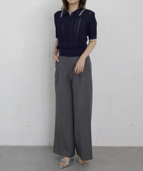 archives(アルシーヴ)の「【高機能】配色透かし編みポロニットプルオーバー(ニット/セーター・レディース・アイボリー/ネイビー/ブルー/グレー・MEDIUM)」の7枚目の写真