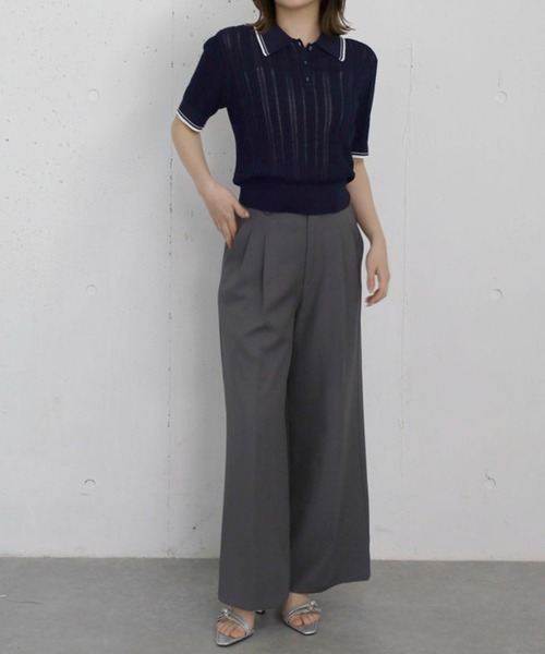 archives(アルシーヴ)の「【高機能】配色透かし編みポロニットプルオーバー(ニット/セーター・レディース・アイボリー/ネイビー/ブルー/グレー・MEDIUM)」の8枚目の写真