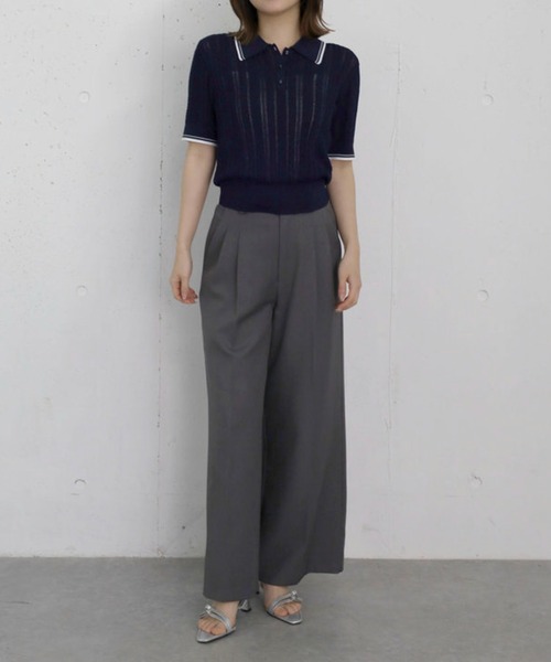 archives(アルシーヴ)の「【高機能】配色透かし編みポロニットプルオーバー(ニット/セーター・レディース・アイボリー/ネイビー/ブルー/グレー・MEDIUM)」の9枚目の写真