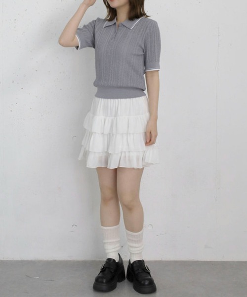archives(アルシーヴ)の「【高機能】配色透かし編みポロニットプルオーバー(ニット/セーター・レディース・アイボリー/ネイビー/ブルー/グレー・MEDIUM)」の17枚目の写真