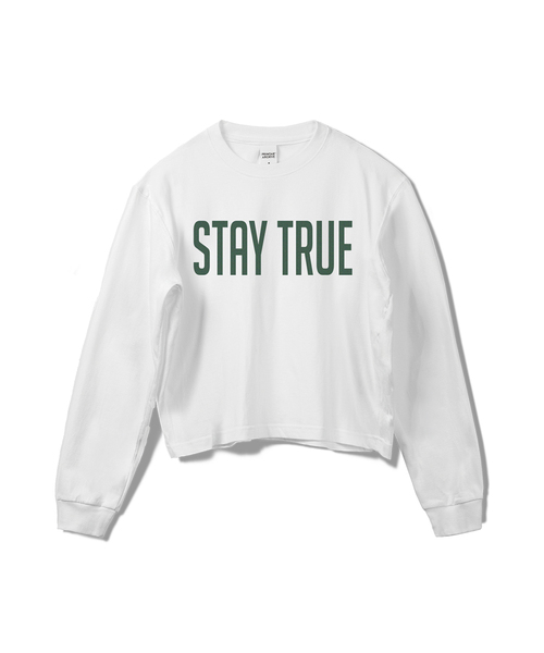 PRINOAR(プリノア)の「ステイ トゥルー セミクロップ長袖Tシャツ - ホワイト(Tシャツ/カットソー・レディース・ホワイト・SMALL/MEDIUM/LARGE)」の1枚目の写真