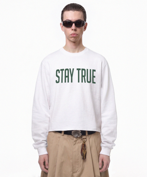 PRINOAR(プリノア)の「ステイ トゥルー セミクロップ長袖Tシャツ - ホワイト(Tシャツ/カットソー・レディース・ホワイト・SMALL/MEDIUM/LARGE)」の3枚目の写真
