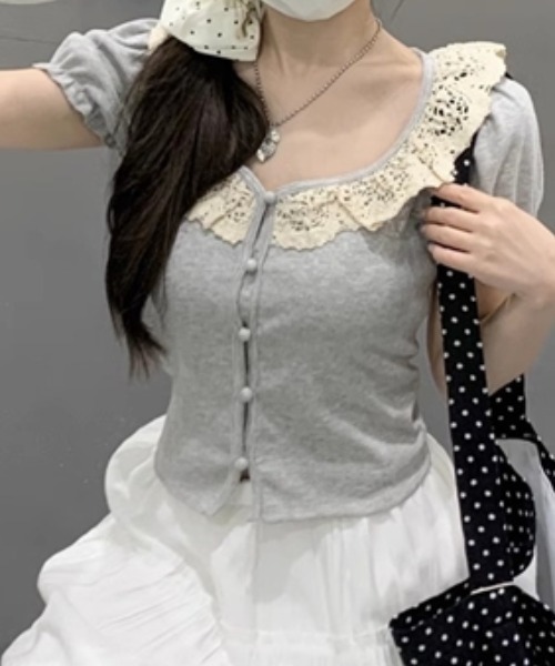 AMAJI(アマジ)の「レース パフスリーブ トップス(その他トップス・レディース・グレー/ベージュ・SMALL/MEDIUM/LARGE/X-LARGE)」の4枚目の写真