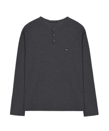 SNAP HENLEY NECK T-SHIRT_CHARCOAL
