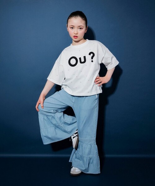 EDWIN（エドウィン）の「【Ou? by EDWIN】デニムフリルフレアパンツ（デニムパンツ・キッズ・サックスブルー/ブルー・90/110/120/150/100/130/140）」の4枚目の写真