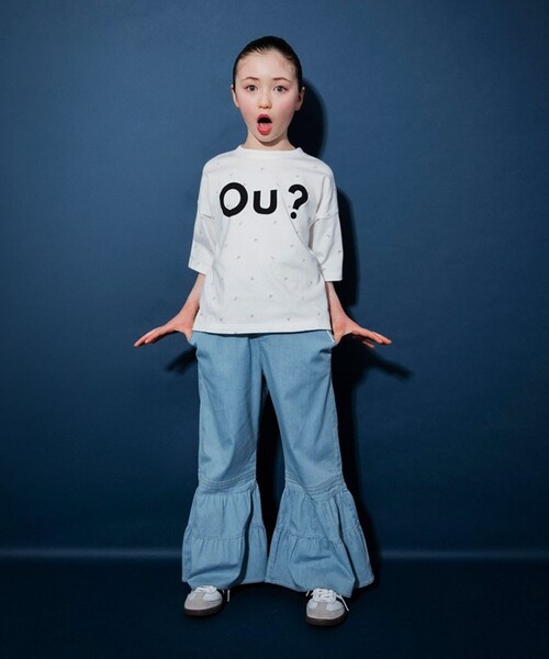 EDWIN（エドウィン）の「【Ou? by EDWIN】デニムフリルフレアパンツ（デニムパンツ・キッズ・サックスブルー/ブルー・90/110/120/150/100/130/140）」の7枚目の写真