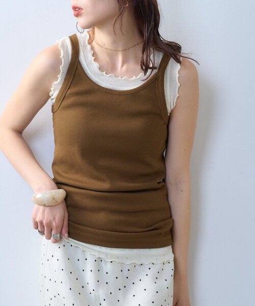 CIAOPANIC TYPY(チャオパニックティピー)の「【willow】シアータンクリブキャミセット(Tシャツ/カットソー・レディース・オフホワイト/ブラウン・ONE SIZE)」の2枚目の写真